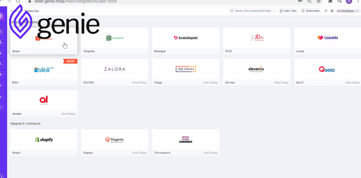 Integrasi marketplace Genie