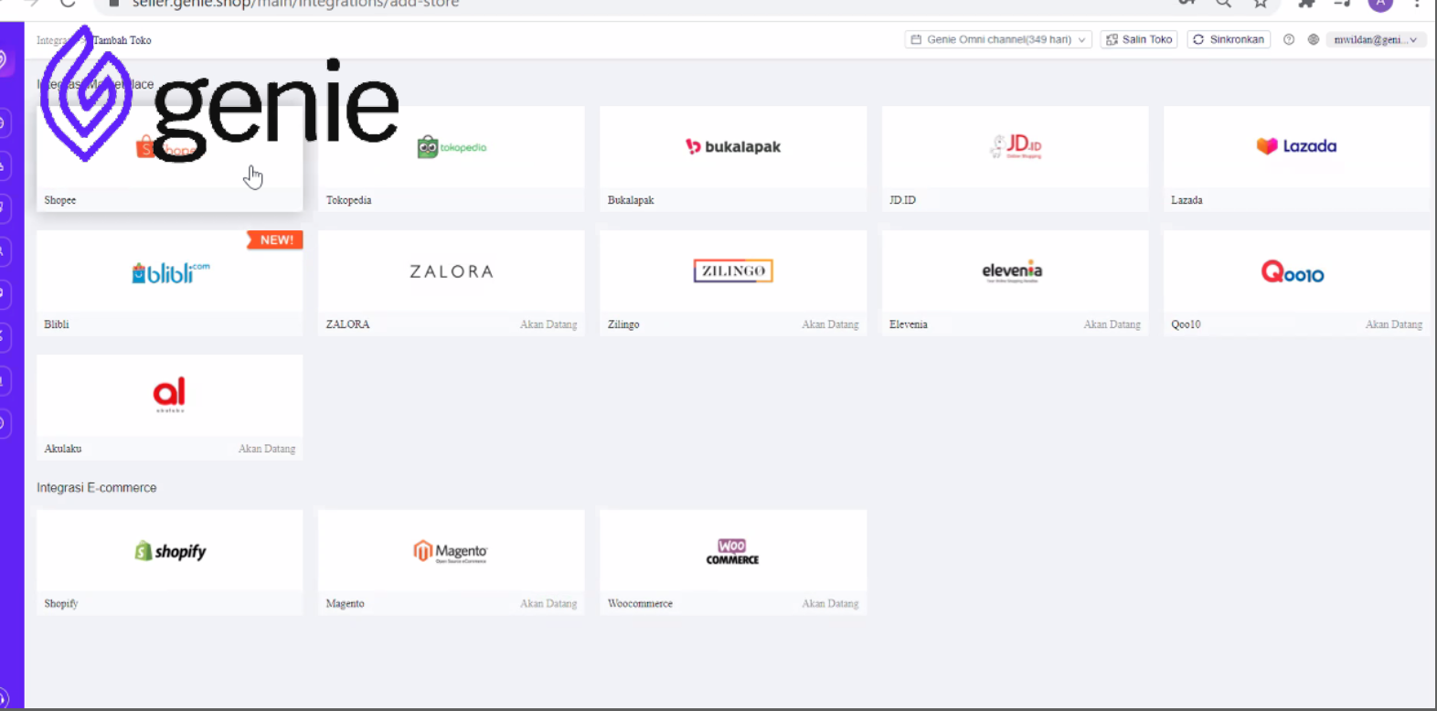 Tokopedia dan Genie integrasi