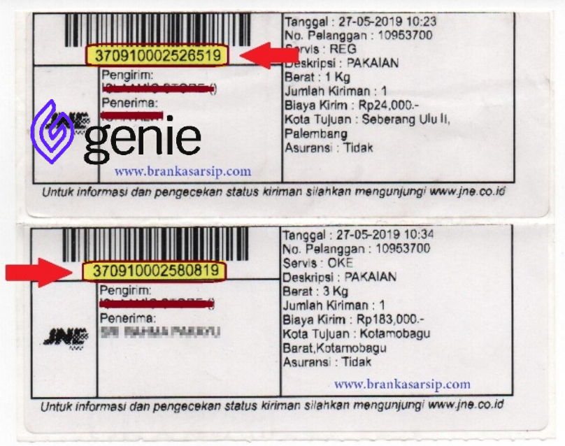 resi pengiriman JNE