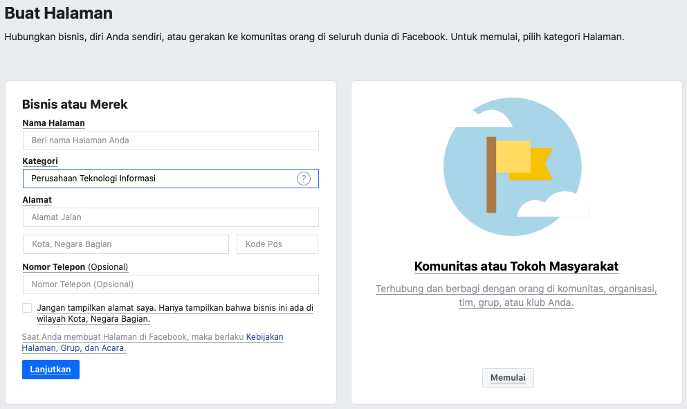 buat halaman fb