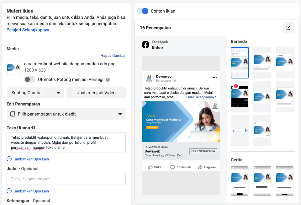 materi iklan untuk facebook ads